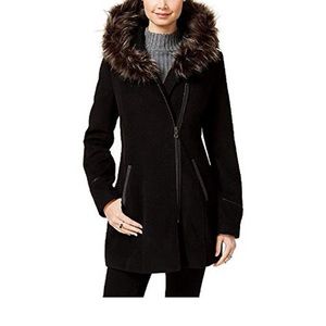 Maralyn & Me Juniors' Faux-Fur-Trim Asymmetrical Hooded Coat